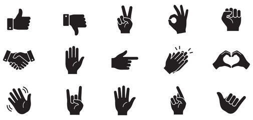 Hand gesture icon set. Collection of hand signs and symbols. Vector illustration. Vector Graphic. EPS 10