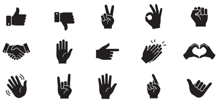 Hand gesture icon set. Collection of hand signs and symbols. Vector illustration. Vector Graphic. EPS 10