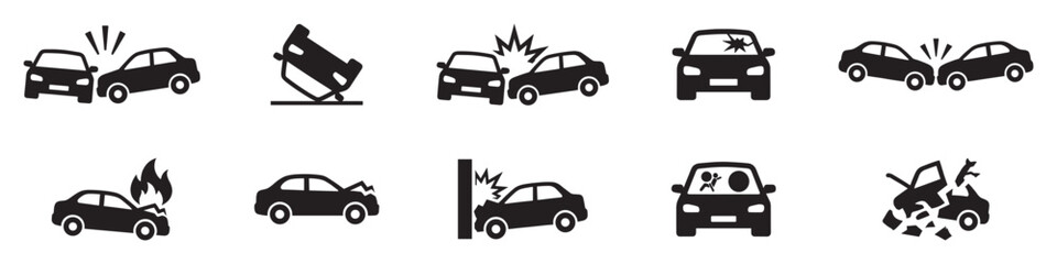 Fototapeta premium Car accident icon set. Car crash icons. Vector Illustration. EPS 10