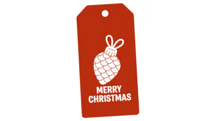 Red Christmas Gift Tag with Pinecone red gift tag Christmas tag isolated on a transparent background
