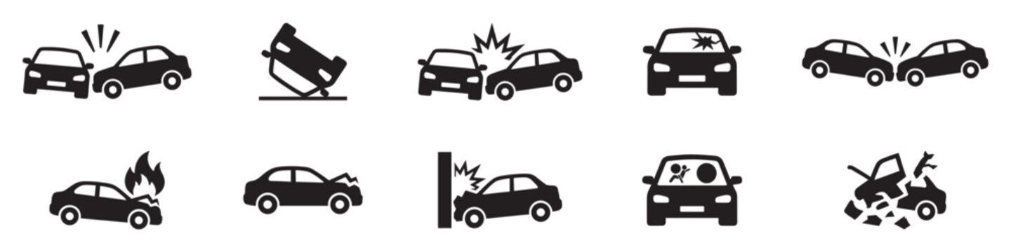 Car accident icon set. Car crash icons. Vector Illustration. EPS 10