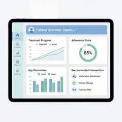 Fototapeta premium Digital Health Dashboard Displaying Patient Data Progress And Recommendations On Tablet Screen