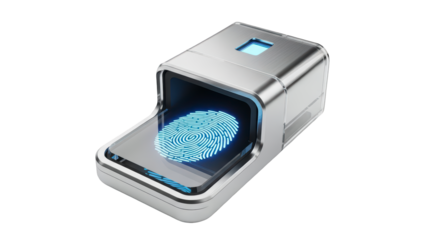 Biometric fingerprint scanner security device on transparent background (फिंगरप्रिंट स्कैनर)