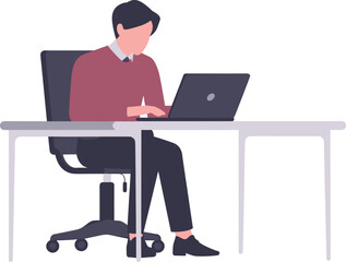 Man Working on Laptop at Office Desk Flat Illustration Featuring Remote Work, Freelance Job, Business Technology and Modern Workplace Concept Vector
