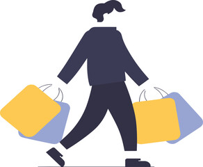 Shopping Woman Carrying Bags Flat Illustration Featuring Retail Purchase, Consumer Lifestyle, Sale and Modern Commerce Concept for Marketing and E-Commerce Design Vector