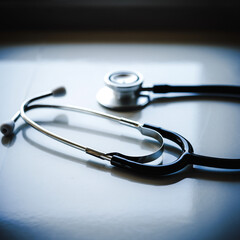 Professional Medical Stethoscope on Table Healthcare Equipment