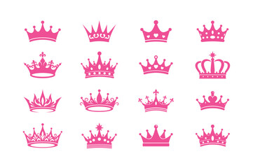 Royal Pink Crown Icon Set Isolated On White Background © Silhouette Station