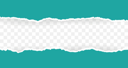 Torn Ripped Paper Edge Background with Transparent Space Teal Green Paper Sheet Vector Illustration for Text and Advertising