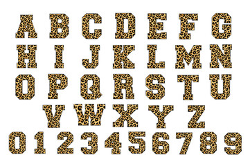 Animal Print Alphabet And Numbers Set Leopard Pattern Isolated On White Background © Silhouette Station