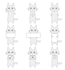 シンプルな猫の案内ポーズ集　説明・選択・スマホ操作のイラスト