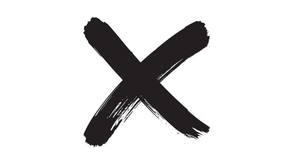 Obraz premium A black cross mark symbol painted with bold brush strokes on a plain surface viewed directly from the front