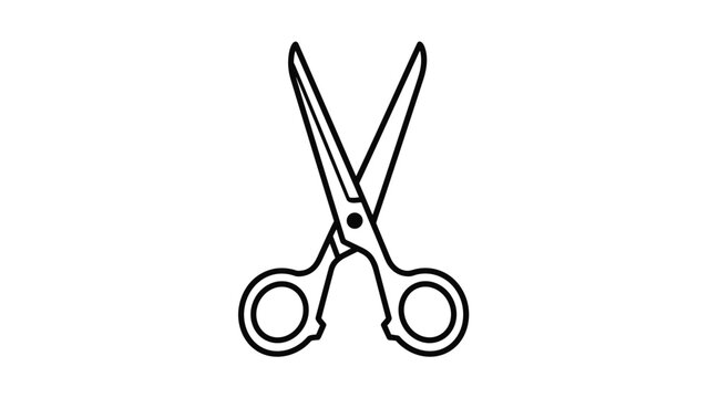 Simple black line art icon of a pair of open scissors, representing cutting, crafts, tailoring, office supplies, or hairdressing.