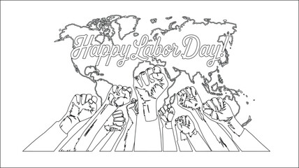 Obraz premium Labor Day global worker solidarity outline illustration
