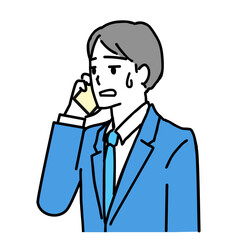 スマホを話しながら微妙な顔をする若いビジネスマンのイラスト