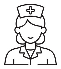 Obraz premium Minimal line icon of nurse with medical cap, healthcare professional concept, editable stroke, isolated on white background