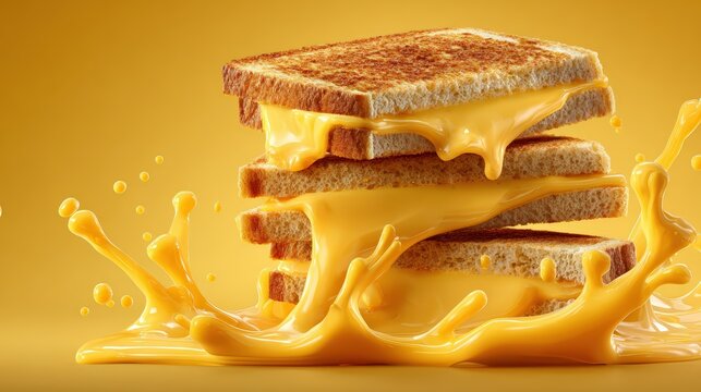 Delicious Stack of Grilled Cheese Sandwiches with Melting Cheese Splas