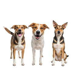 Three happy dogs isolated on transparent background