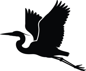 Elegant great blue heron flying silhouette illustration graceful bird in flight wildlife nature avian animal vector graphic design element for conservation environmental science ornithology projects e