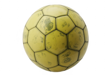 Yellow soccer ball with black panels sports isolated on a transparent background