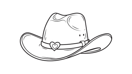 A line drawing of a cowboy hat with a heart on the band