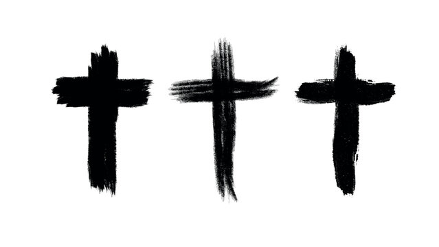 Three black crosses on a white background