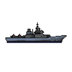 Pixel Art Naval Warship Destroyer Side View Game Asset