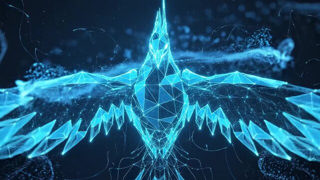 Abstract digital phoenix in flight animation futuristic concept
