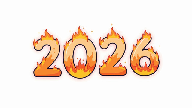 Bold numbers 2026 enveloped in stylized, vibrant flames with a soft glow