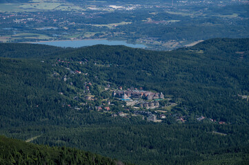 Fototapeta premium Sněžka Peak, Poland 02 July 2025, walk on Sněžka and view of Poland and the Czech Republic, visit to the top of the mountain.