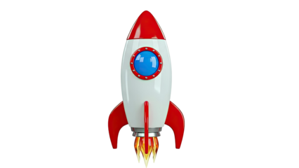 Retro Red and White Rocket Ship Launching