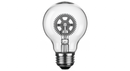 Light Bulb with Gear Inside clear glass isolated on a transparent background