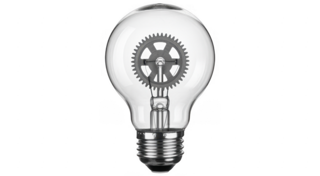 Light Bulb with Gear Inside clear glass isolated on a transparent background - Powered by Adobe