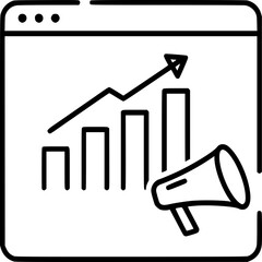 Digital Marketing Campaign: A graphical illustration showcasing a website window, featuring an upward trending chart and megaphone.
