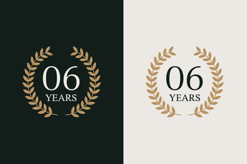 Naklejka premium Elegant 6 Year Anniversary Celebration Design with Laurel Wreath on Black and White Background Six Year Milestone Achievement Graphic for Company Branding Corporate Event Invitation Marketing Material