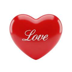 Red heart with love text isolated on transparent background