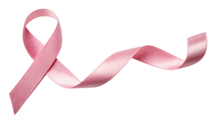 A pink ribbon symbolizing breast cancer awareness on a white background