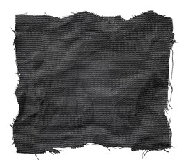 A piece of torn black fabric on a white background. Textile isolate