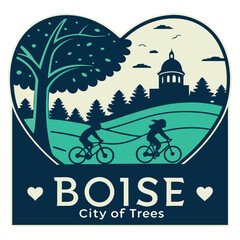 Naklejka premium I Love Boise City of Trees Bicycling Heart Illustration with State Capitol