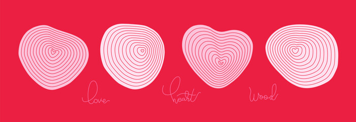Distorted blob shape set in form of heart. Romantic geometric doodle minimalistic collection. Wavy curve. Vector simple design isolated. Valentine s day clipart.