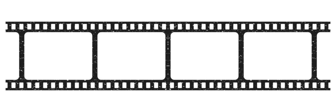 Minimal old Film strip reel icon. Cinema or movie roll with frame. Video or movie filmstrip overlay, cinema or photograph camera long film strip vector stock illustration