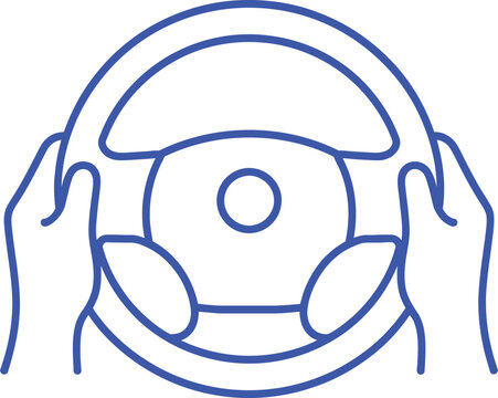 Blue hands holding a car steering wheel driving