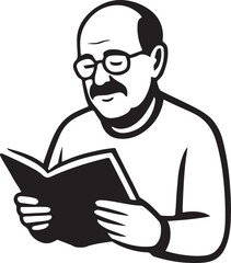 "Old man reading book peacefully, minimal vector, commercial use"