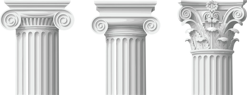 Classical Architectural Column Capital Collection with Ionic, Doric, and Corinthian Style Elements for Ancient, Historical, and Elegant Design Projects