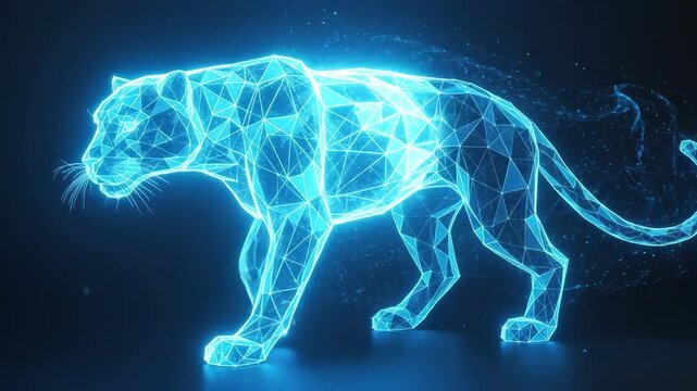 Abstract neon panther illustration against dark background for conceptual design