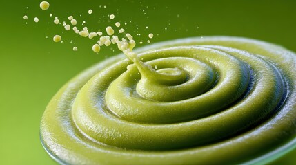 High-Texture Swirling Green Liquid Splash with Dynamic Droplets