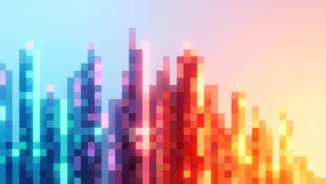 Abstract Gradient Pixel Artscape Serene Blue to Warm Orange Spectrum Background