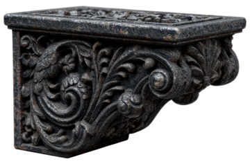 Intricately Carved Black Cast Iron Corbel Bracket