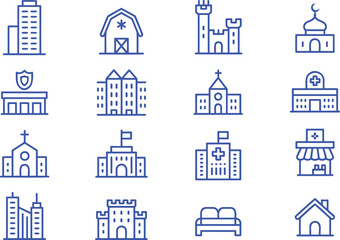 Obraz premium Collection of blue line building architecture city