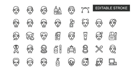 Collection of line icons for skincare and beauty routines
