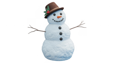 Snowman in hat snow man winter holly isolated on a transparent background